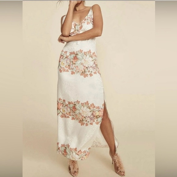 LPA Silk Ruffle Floral Leopard Maxi Sleeveless Dress Women XS White - Picture 10 of 12